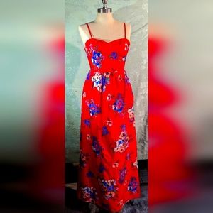 Band of Gypsies Long spaghetti strap red floral dress